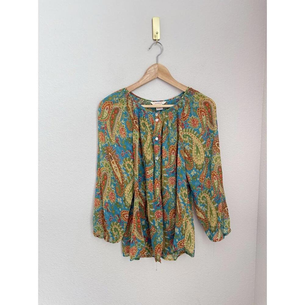 Sundance Set of‎ (2) 100% SILK Sheer Peasant Lightweight Bohemian Tops Sz L